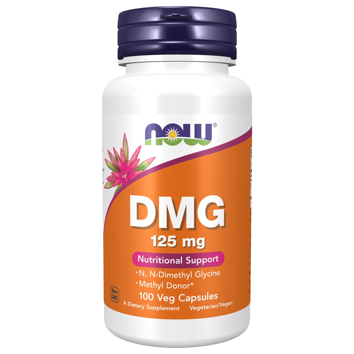 slide 1 of 4, NOW DMG 125 mg - 100 Veg Capsules, 100 ct