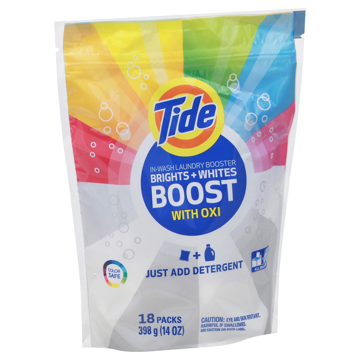 slide 8 of 13, Tide In-Wash Brights + Whites Laundry Booster 18 Packs - 14 oz, 18 ct