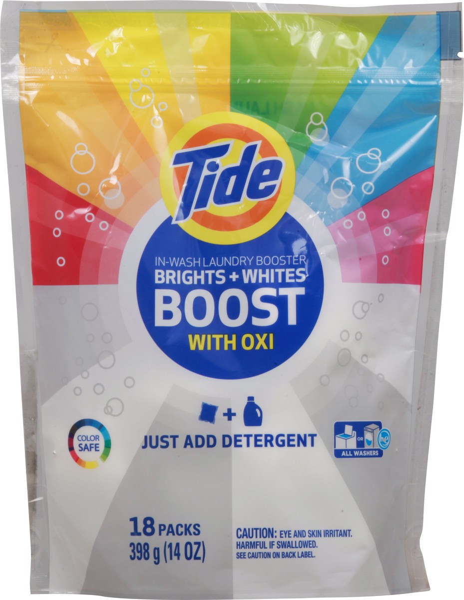 slide 7 of 13, Tide In-Wash Brights + Whites Laundry Booster 18 Packs - 14 oz, 18 ct
