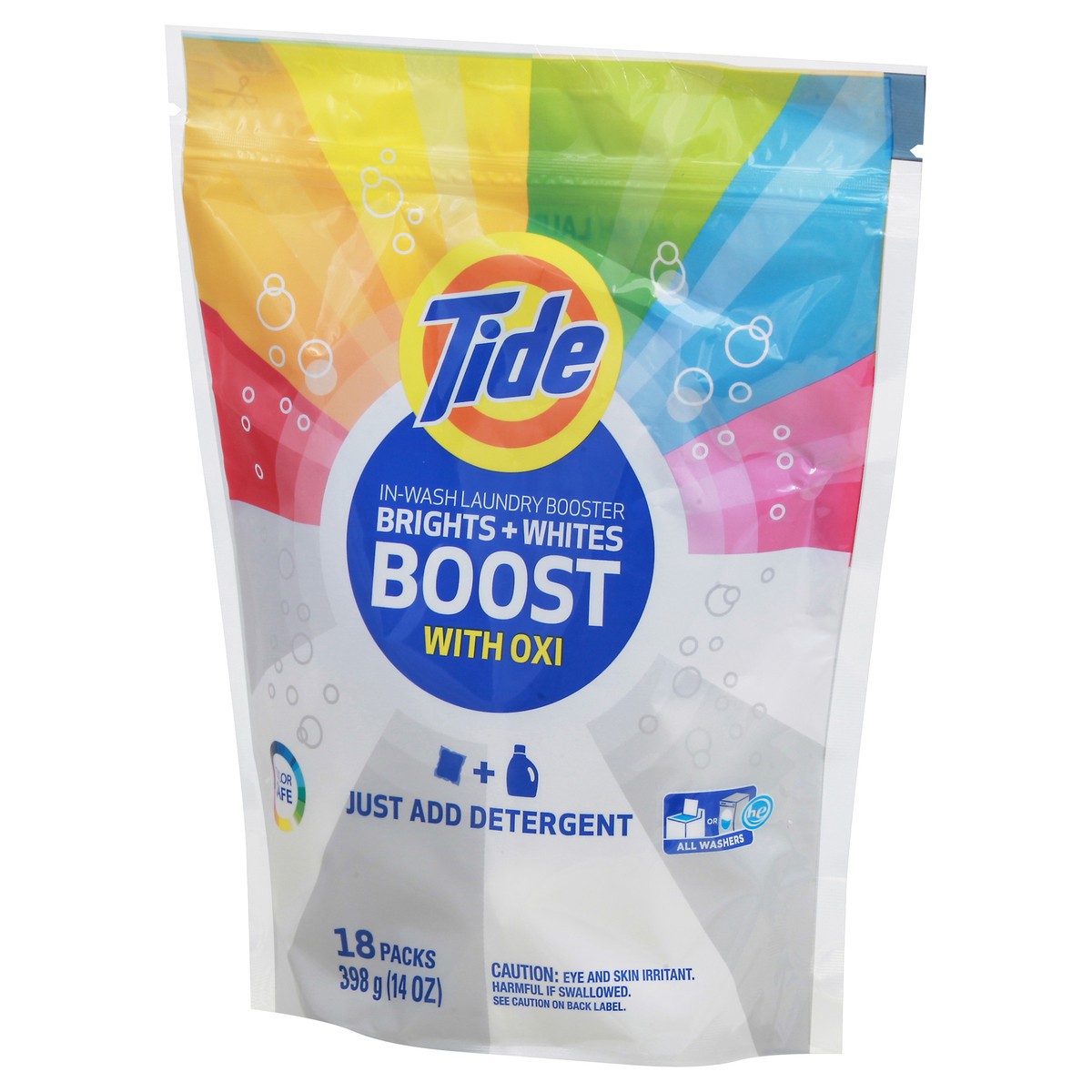 slide 5 of 13, Tide In-Wash Brights + Whites Laundry Booster 18 Packs - 14 oz, 18 ct
