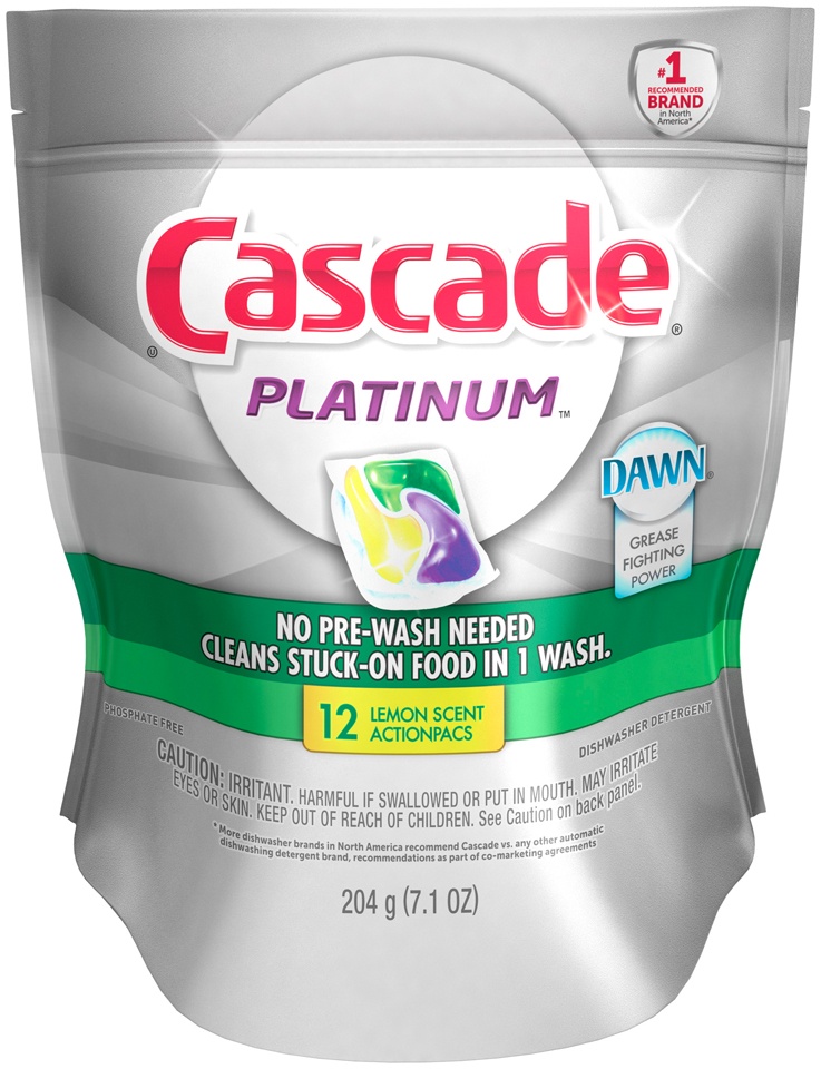 slide 1 of 1, Cascade Platinum Dishwasher Detergent Lemon Burst Scent Action Pacs, 12 ct