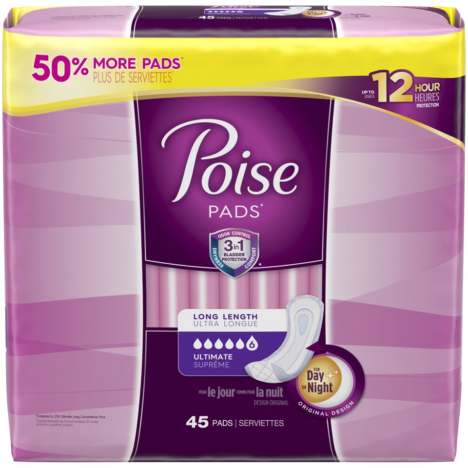 Poise Overnight Pads Ultimate Absorbency Long 45 ct | Shipt