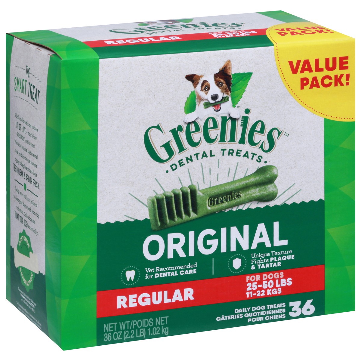 slide 6 of 9, Greenies Dental Treats Regular 25-50 Lbs (11-22 kgs) Daily Original Dog Treats Value Pack 36 Each, 36 ct