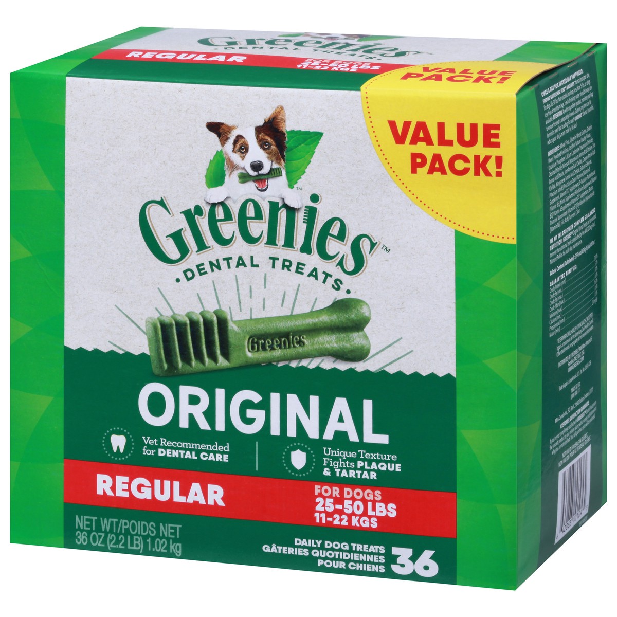 slide 9 of 9, Greenies Dental Treats Regular 25-50 Lbs (11-22 kgs) Daily Original Dog Treats Value Pack 36 Each, 36 ct
