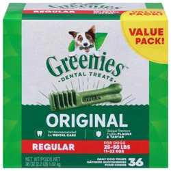 Greenies Dental Treats Regular 25-50 Lbs (11-22 kgs) Daily Original Dog Treats Value Pack 36 Each