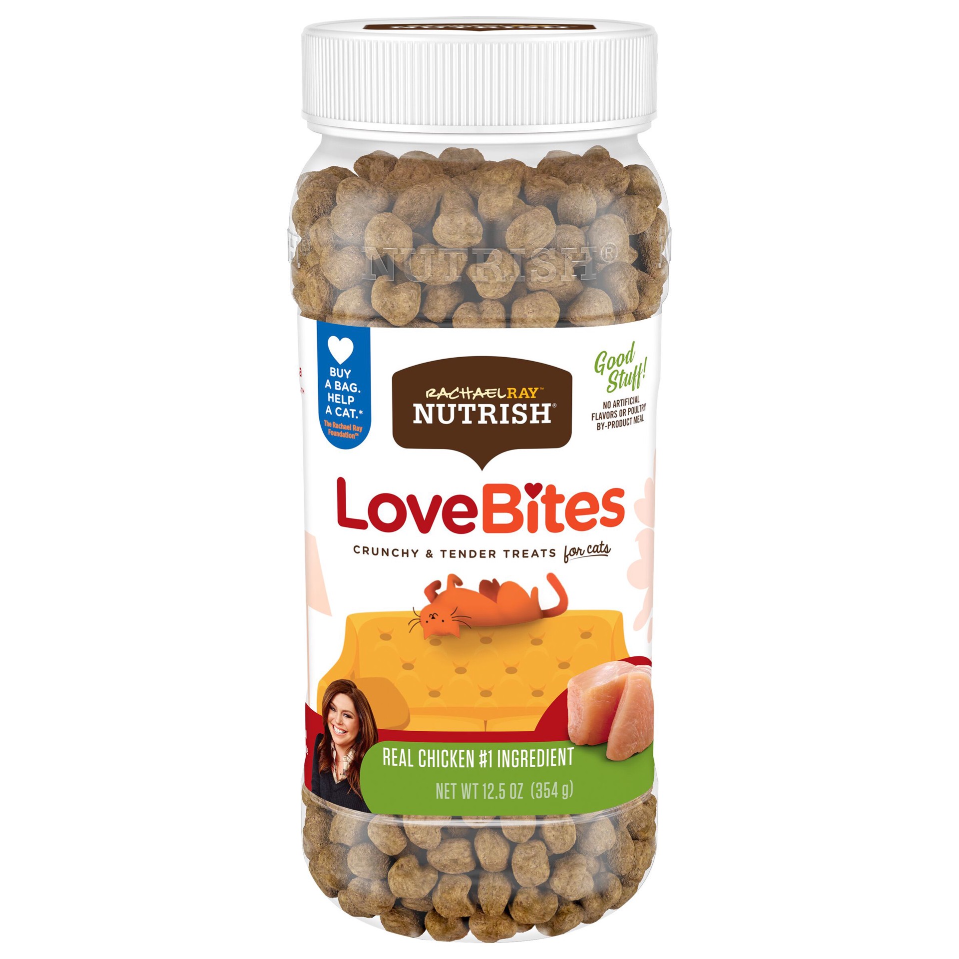 slide 1 of 7, Rachael Ray Nutrish Love Bites Cat Treats, Chicken, 12.5 Ounce Canister, 12.5 oz