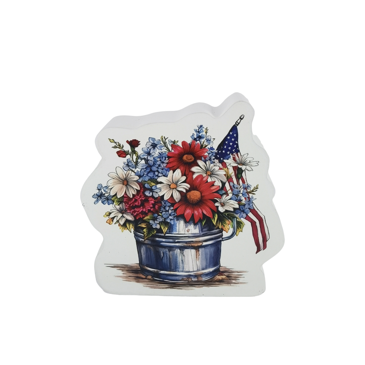 slide 1 of 1, Meijer Corporate Seasonal mcs Americana wood floral pot tabletop, 5.5 in