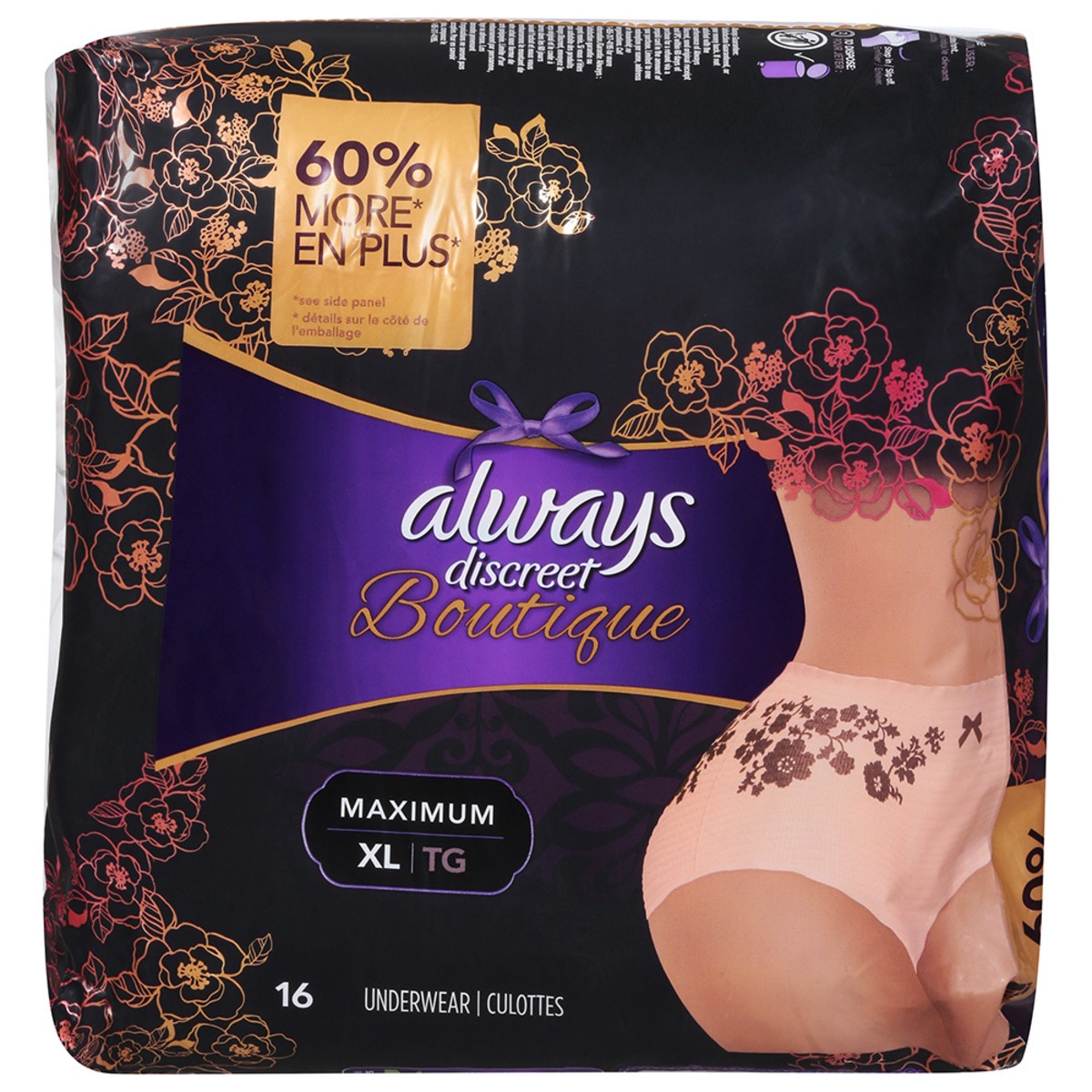 slide 1 of 9, Always Discreet Boutique Incontinence Underwear for Women, Maximum Protection, Peach, XL, 16 ct