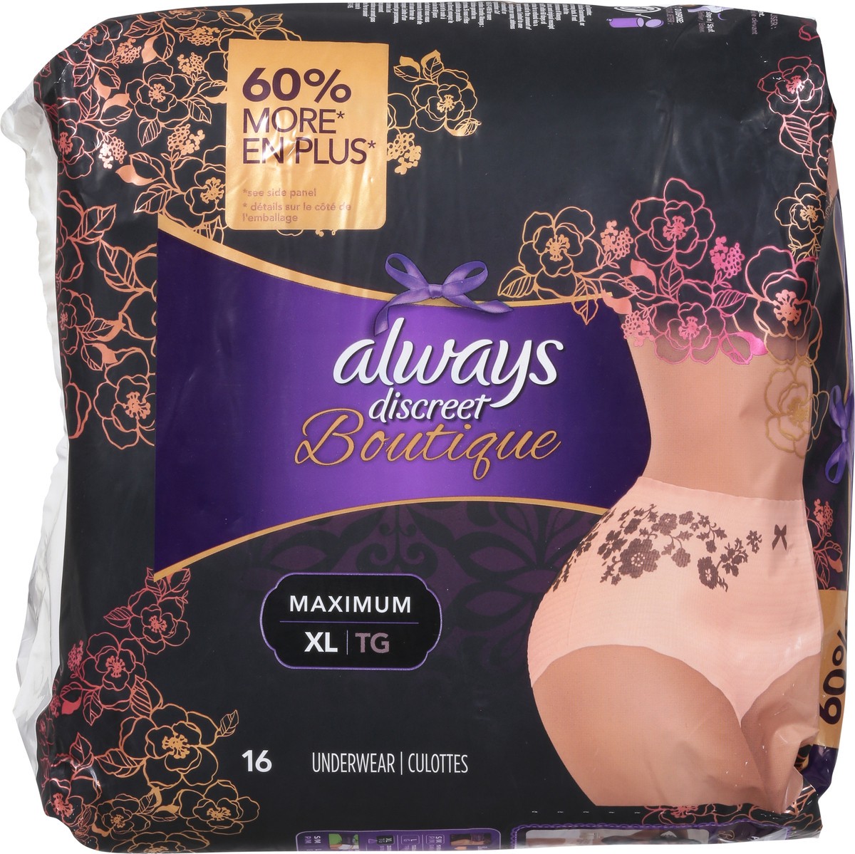 slide 7 of 9, Always Discreet Boutique Incontinence Underwear for Women, Maximum Protection, Peach, XL, 16 ct