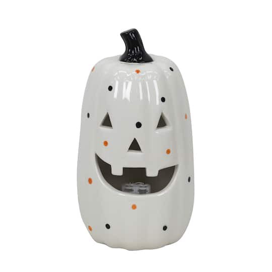 slide 1 of 2, 9.75" White Jack-O'-Lantern Led Ceramic Tabletop Decor By Ashland, 9.75 in