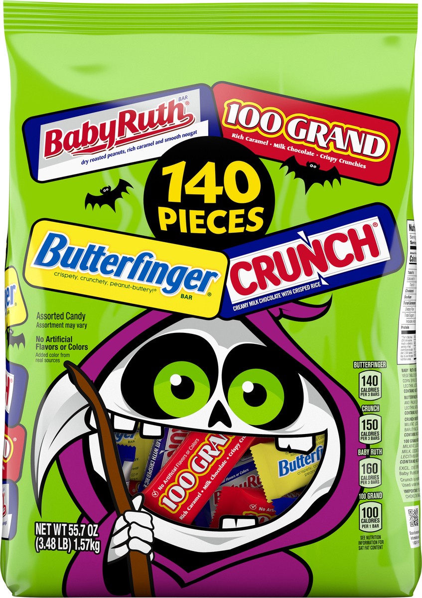 slide 2 of 7, Ferrero Butterfinger CRUNCH Baby Ruth and 100 Grand Assorted Mini and Fun Size Chocolate Candy Bars, 55.7 oz