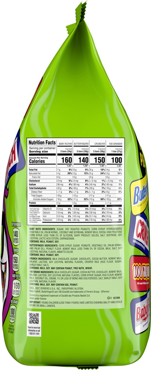 slide 3 of 7, Ferrero Butterfinger CRUNCH Baby Ruth and 100 Grand Assorted Mini and Fun Size Chocolate Candy Bars, 55.7 oz