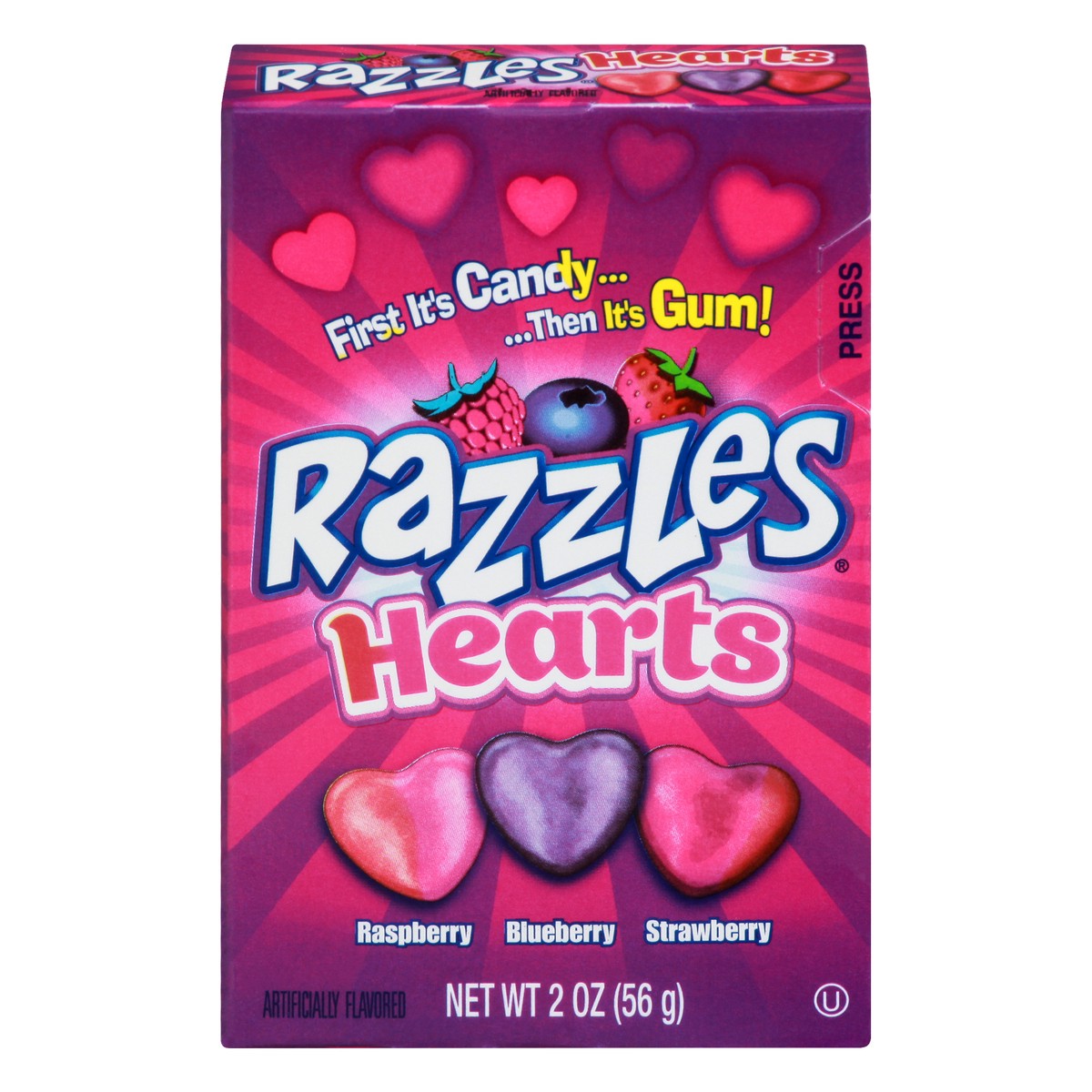 slide 1 of 10, Razzles Candy Hearts Box, 2 oz