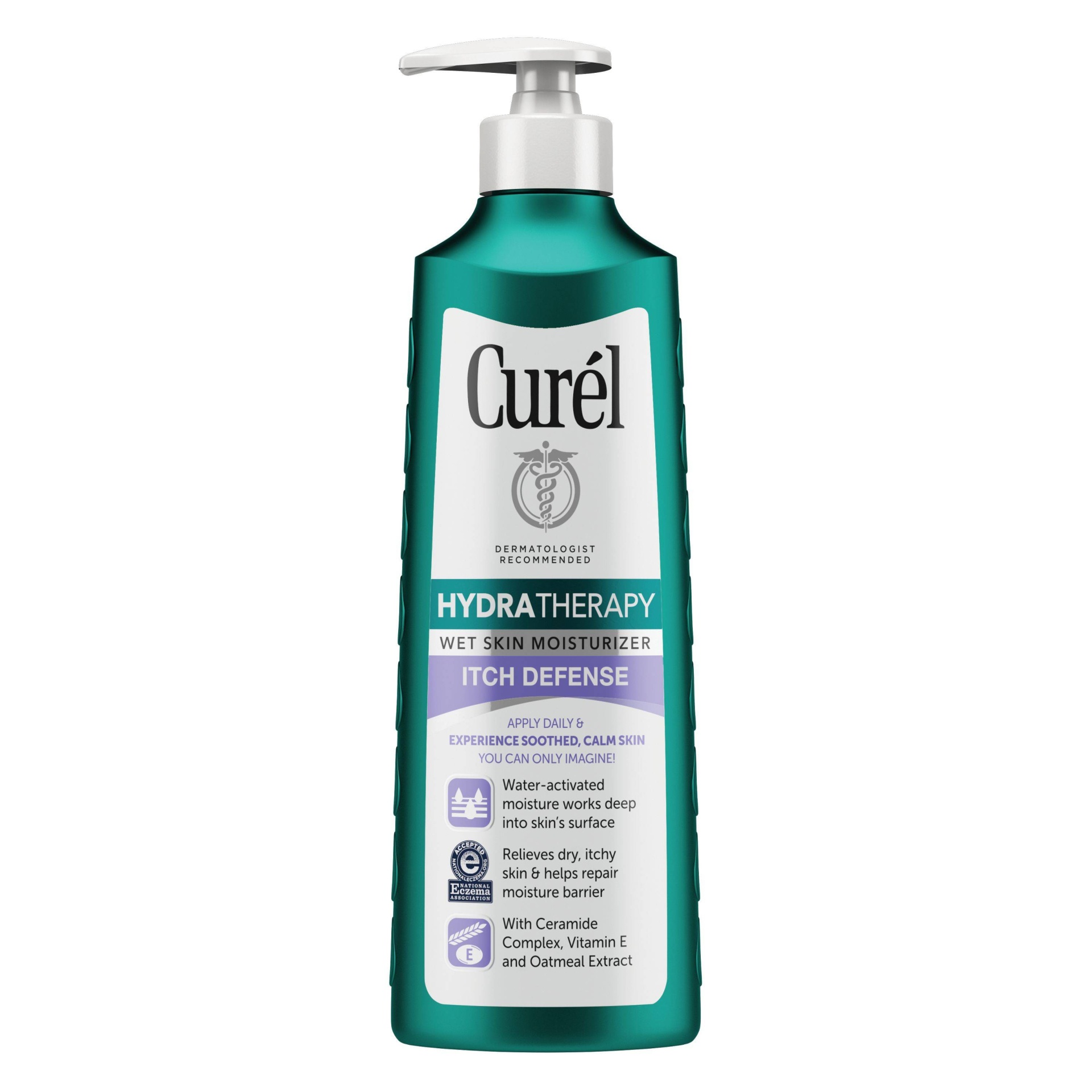 slide 1 of 7, Curél Hydra Therapy Itch Defense Wet Skin Moisturizer, 12 fl oz