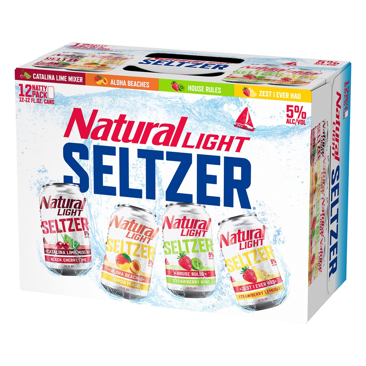 slide 7 of 8, Natural Light Hard Seltzer Variety Pack contains House Rules, Catalina Lime Mixer and Aloha Beaches hard seltzers. A refreshing blend of fruit flavors creates a light, fizzy drink. Each serving contains 133 calories and 6% ABV. 12 pack., 12 ct