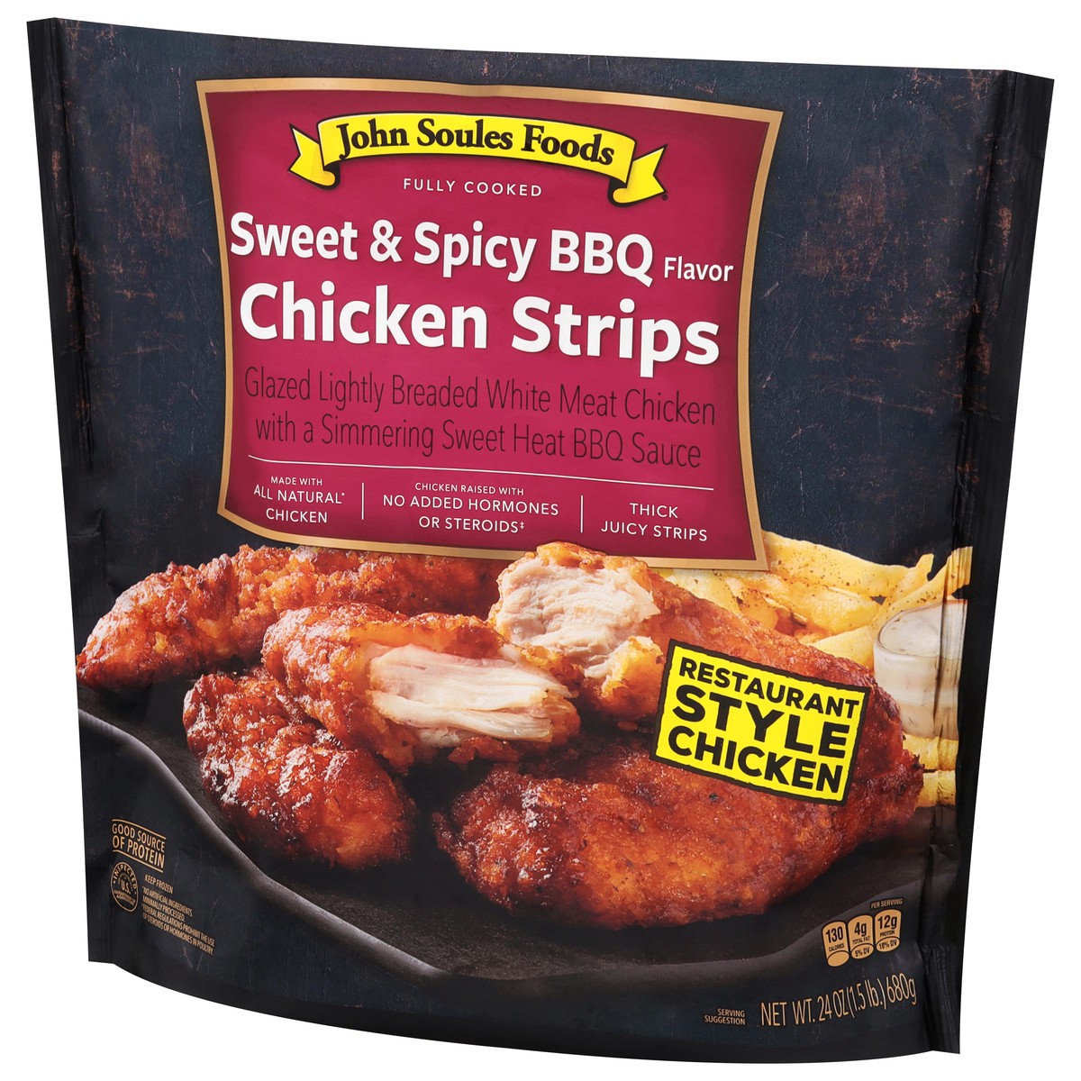 slide 2 of 9, John Soules Foods Sweet & Spicy BBQ Flavor Chicken Strips 24 oz, 24 oz