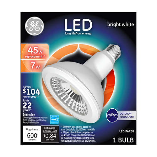 slide 1 of 1, GE LED 45Watt PAR38 Outdoor Floodlight Light Bulb - Bright White, 1 ct