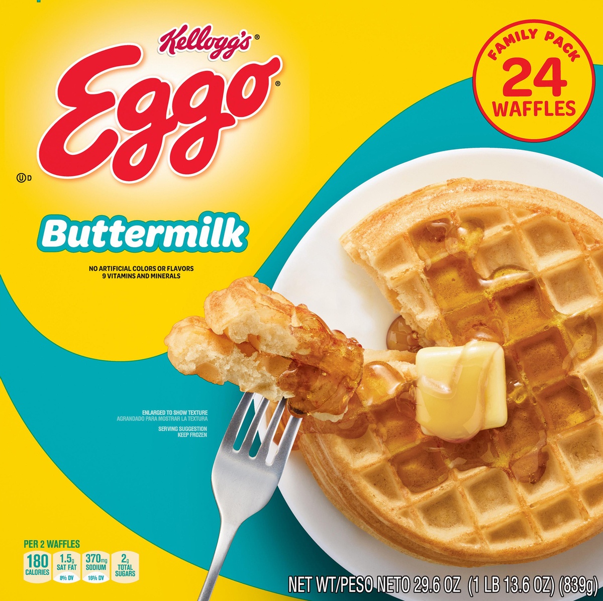 slide 8 of 10, Eggo Frozen Waffles, Frozen Breakfast, Buttermilk, 29.6 oz