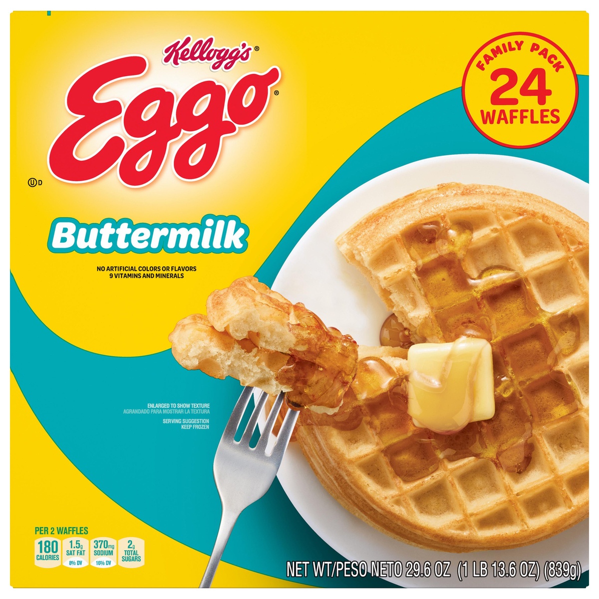 slide 10 of 10, Eggo Frozen Waffles, Frozen Breakfast, Buttermilk, 29.6 oz