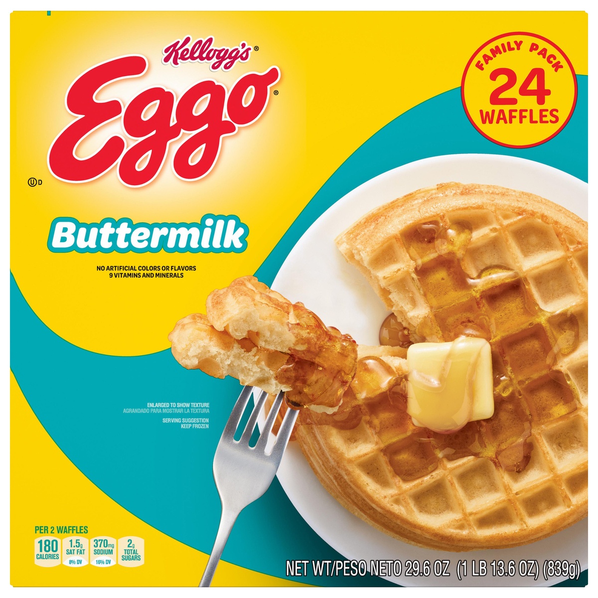 slide 1 of 10, Eggo Frozen Waffles, Frozen Breakfast, Buttermilk, 29.6 oz