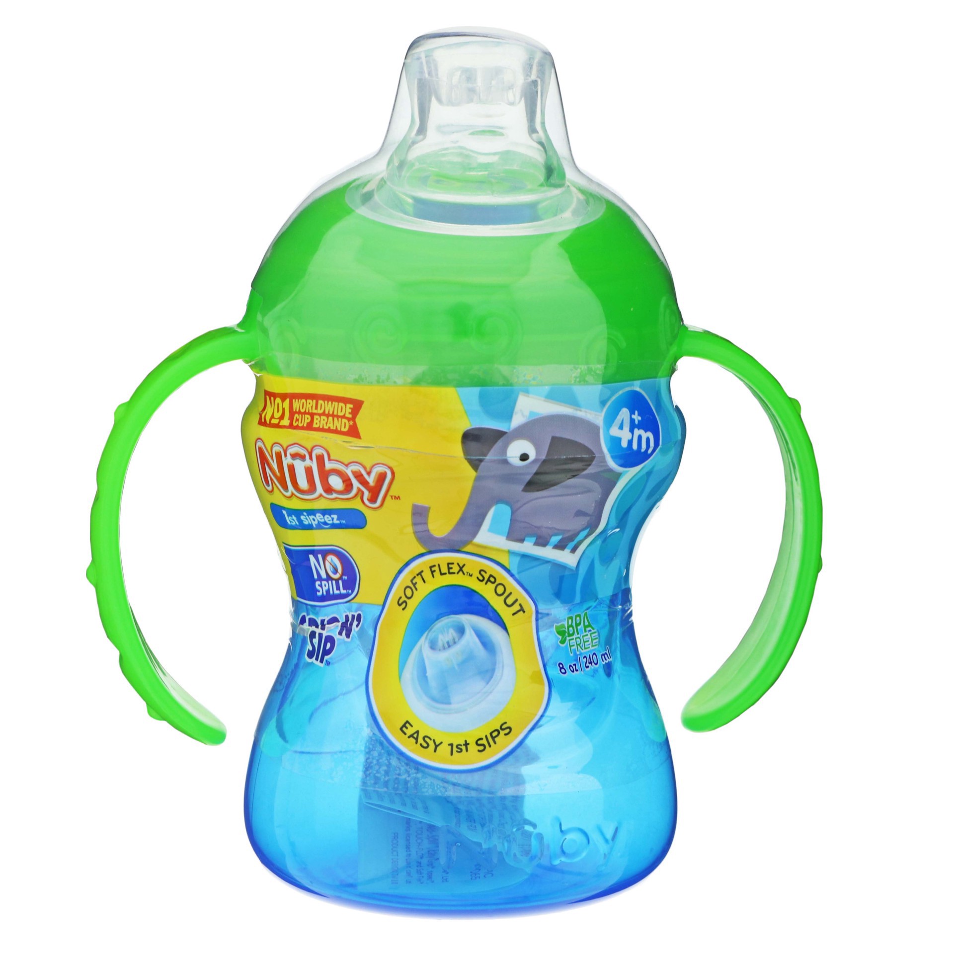 slide 1 of 1, Nuby Grip N' Sip Baby Bottle - 4m+, 8 oz