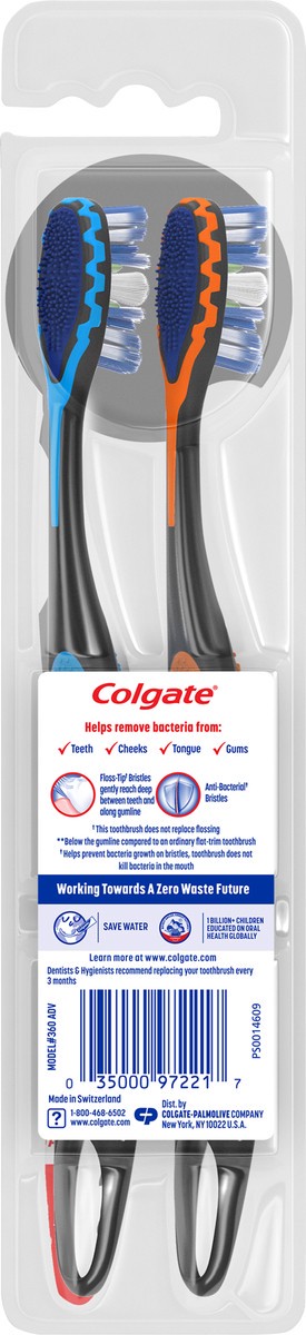 slide 2 of 7, Colgate 360° Advanced Floss-Tip Soft Bristles Toothbrush for adults, 4pk, 4 ct