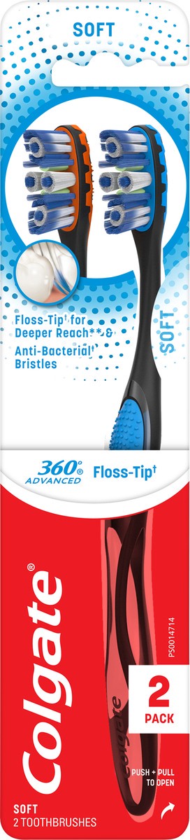 slide 6 of 7, Colgate 360° Advanced Floss-Tip Soft Bristles Toothbrush for adults, 4pk, 4 ct