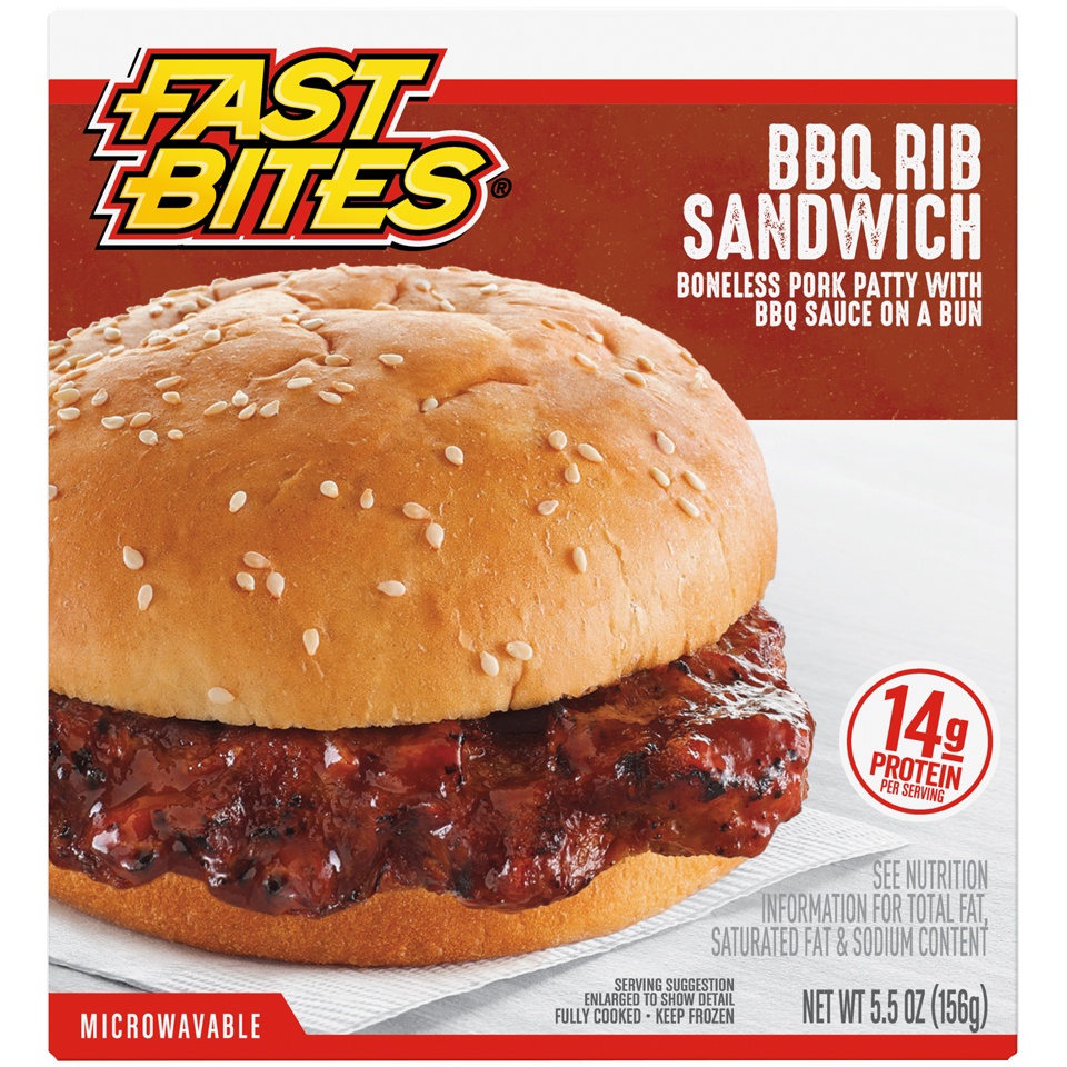 slide 2 of 5, Fast Bites BBQ Rib Sandwich, 5.5 oz