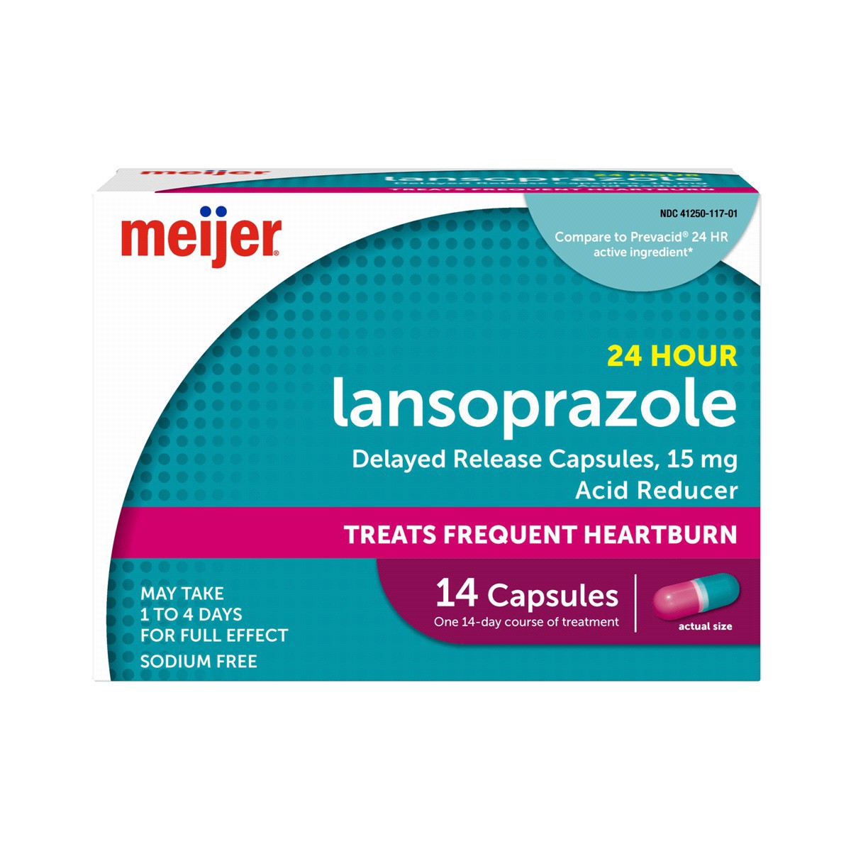 slide 1 of 29, Meijer Lansoprazole Delayed Release Capsules, Treats Frequent Heartburn, 15 mg, 14 ct