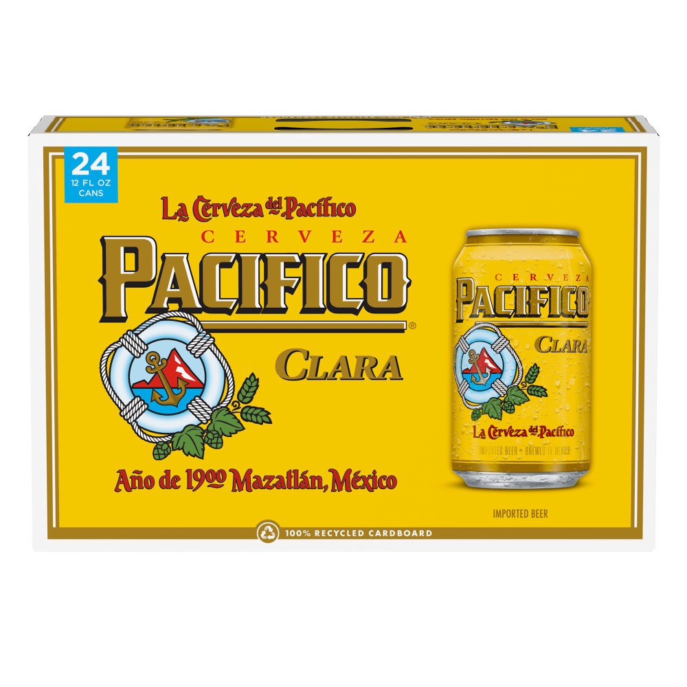 slide 1 of 8, Pacifico Clara Mexican Lager Import Beer, 24 pk 12 fl oz Cans, 4.4% ABV, 288 fl oz