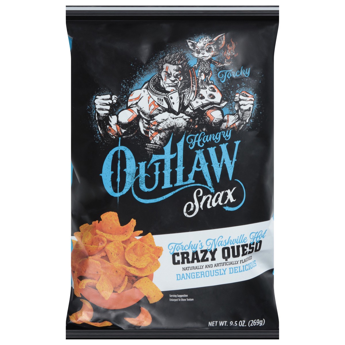 slide 1 of 13, Outlaw Snax Torchy's Nashville Hot Crazy Queso Chips 9.5 oz, 9.5 oz