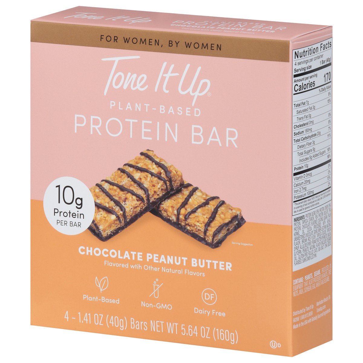 slide 9 of 9, Tone It Up Plant-Based Chocolate Peanut Butter Protein Bar 4 - 1.41 oz Bars, 4 ct