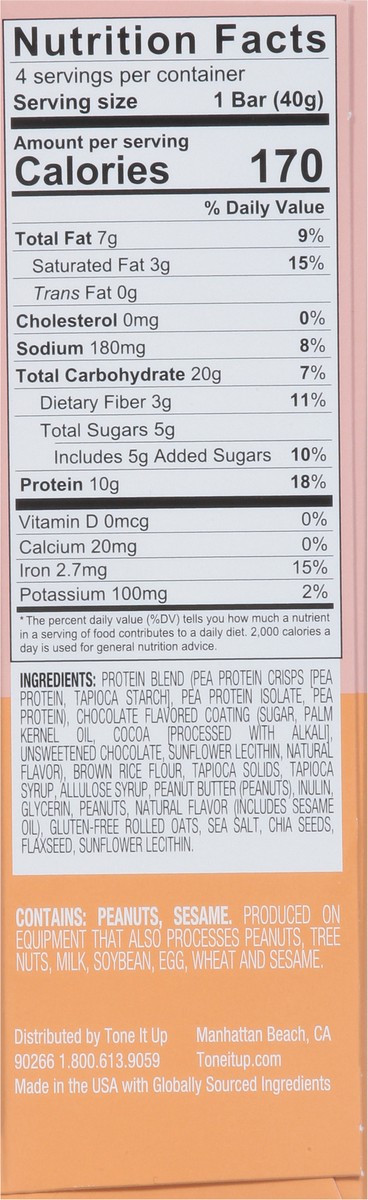 slide 8 of 9, Tone It Up Plant-Based Chocolate Peanut Butter Protein Bar 4 - 1.41 oz Bars, 4 ct