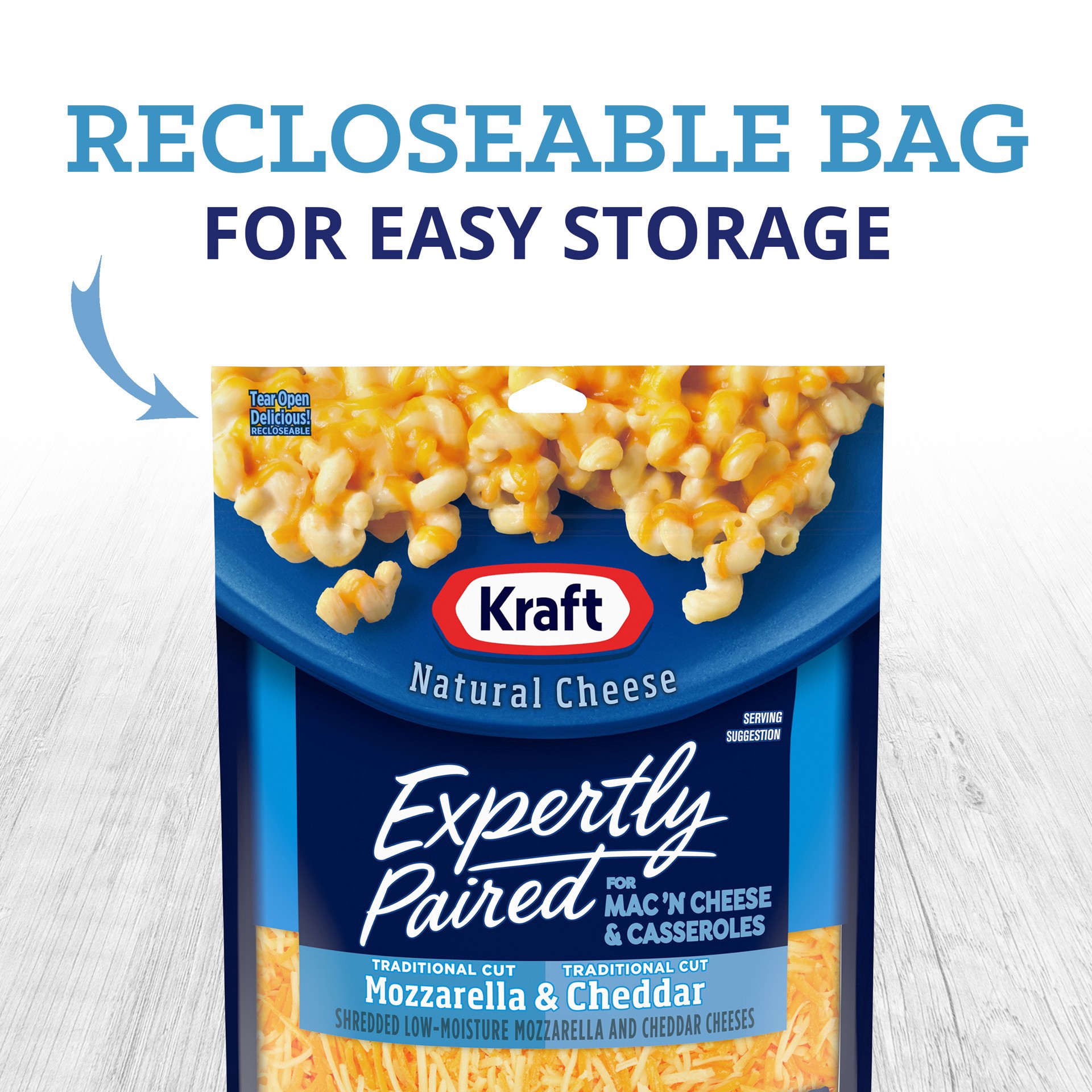 slide 31 of 46, Kraft Expertly Paired Mozzarella & Cheddar Shredded Cheese for Mac 'N Cheese & Casseroles, 8 oz Bag, 8 oz