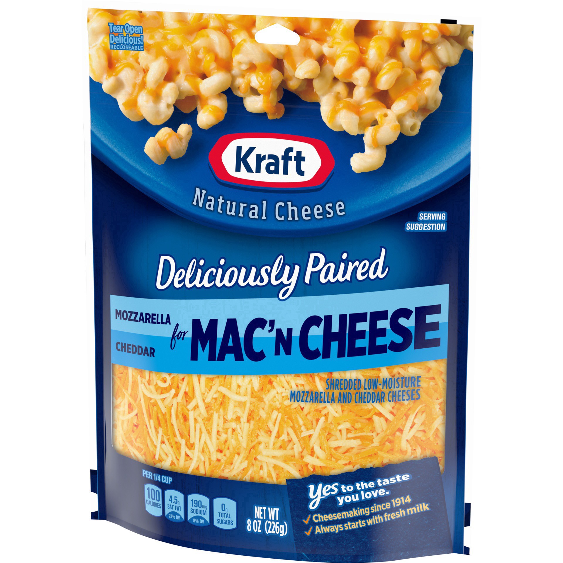 slide 46 of 46, Kraft Expertly Paired Mozzarella & Cheddar Shredded Cheese for Mac 'N Cheese & Casseroles, 8 oz Bag, 8 oz