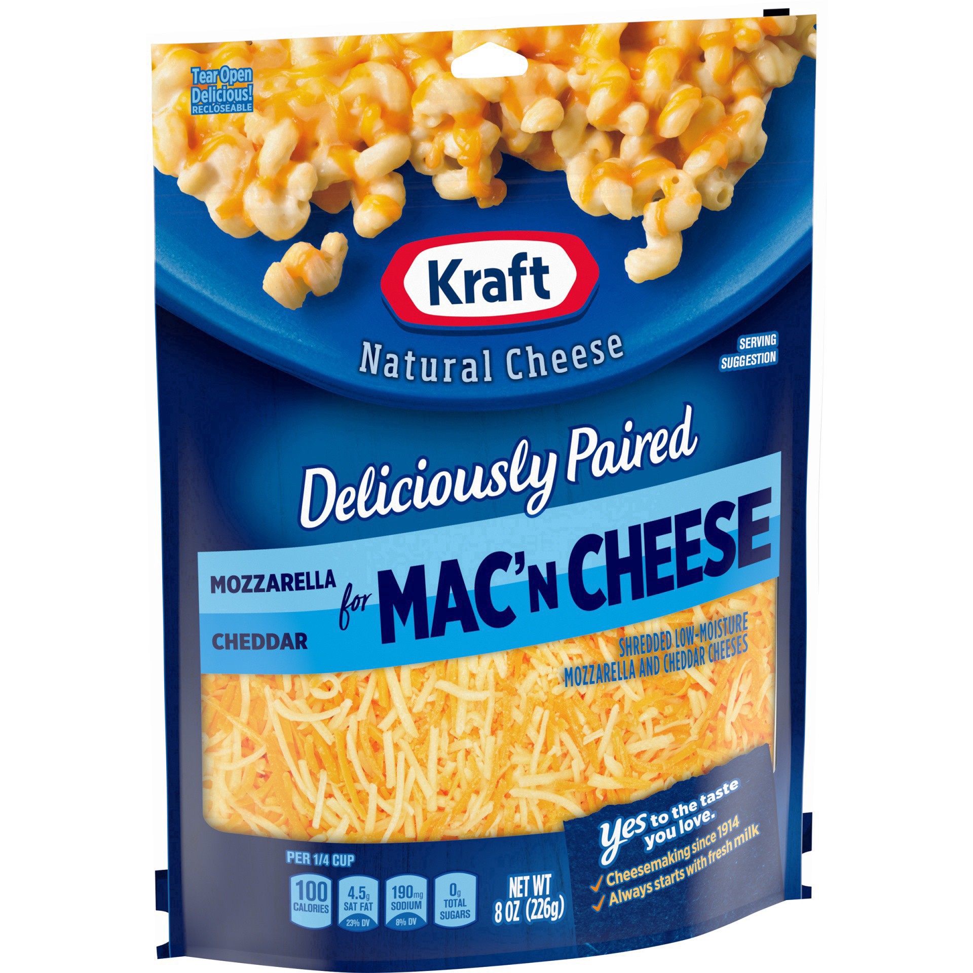 slide 18 of 46, Kraft Expertly Paired Mozzarella & Cheddar Shredded Cheese for Mac 'N Cheese & Casseroles, 8 oz Bag, 8 oz