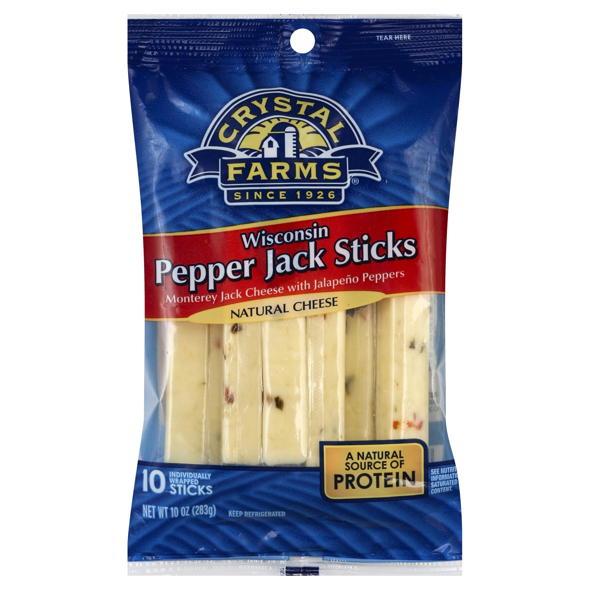 slide 1 of 1, Crystal Farms Cheese Sticks, Wisconsin Pepper Jack, 10 oz
