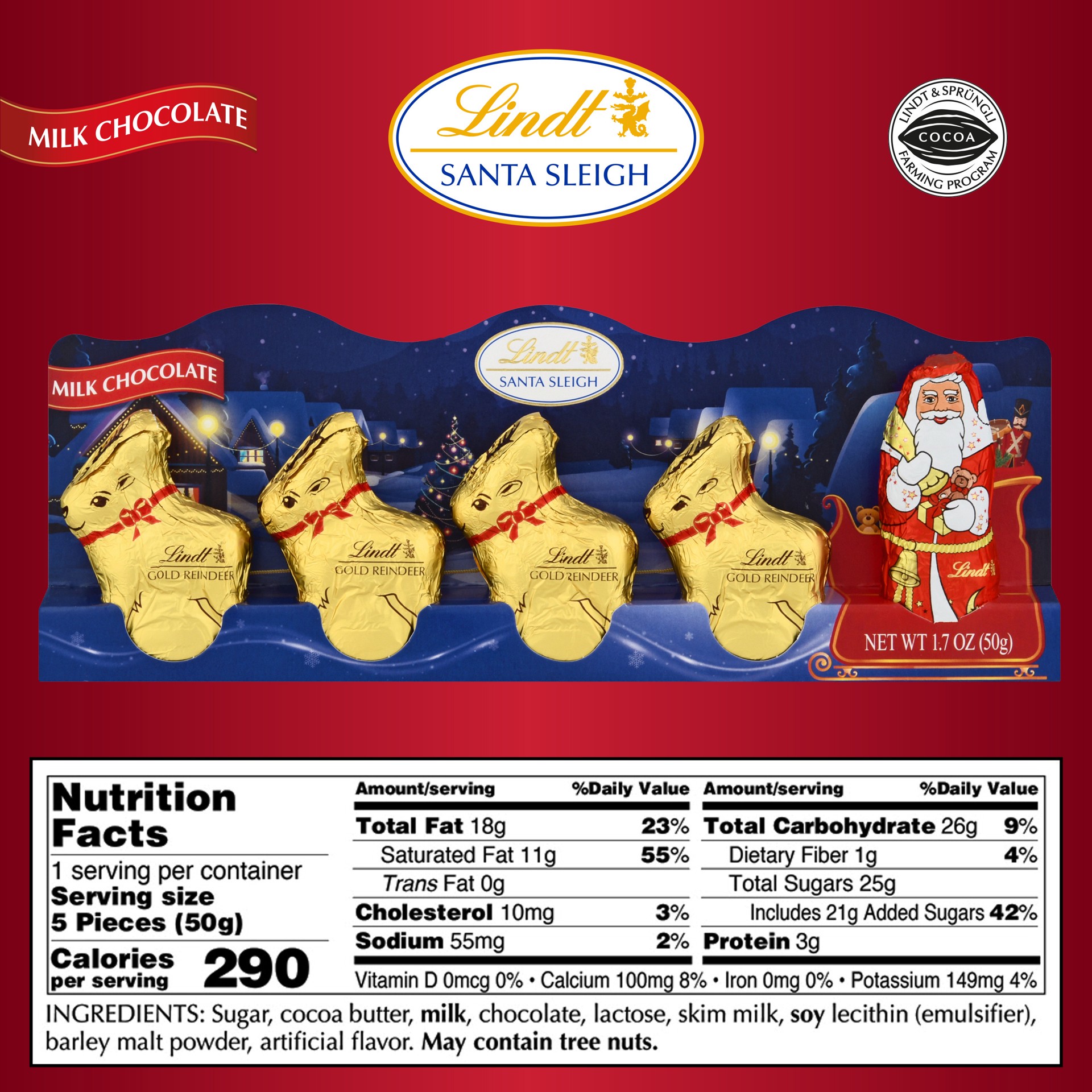 slide 2 of 5, Lindt Mini Sleigh Milk Chocolate Candy, 1.7 oz. 5-Pack, 1.7 oz