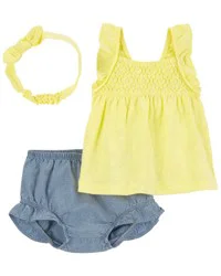 Carters Baby 3-Piece Chambray Diaper Cover Set Yellow/Chambray NB
