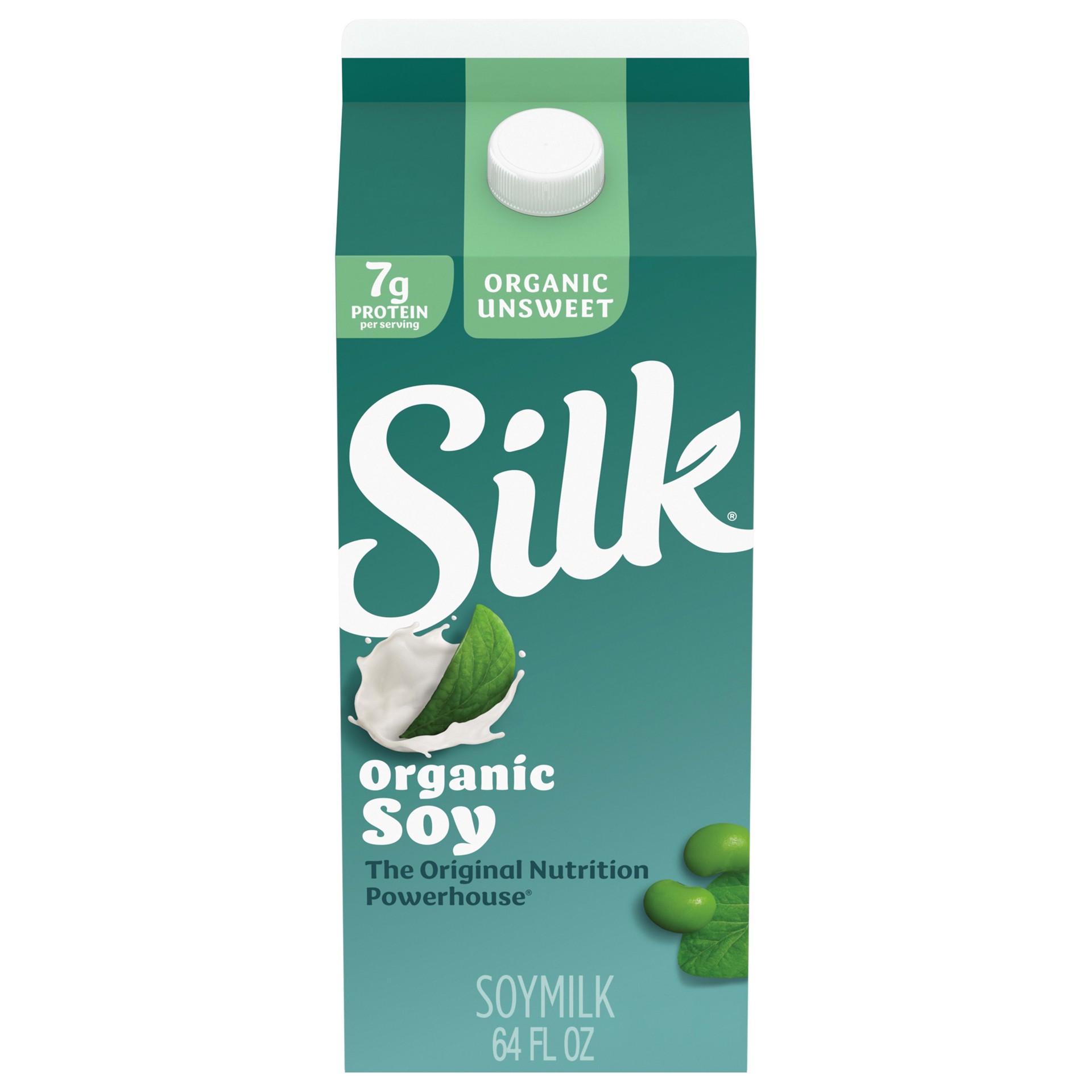 slide 1 of 5, Silk Soy Milk, Unsweet Organic, Dairy Free, Gluten Free, Vegan Milk with Vitamin D to Help Support Strong Bones, 64 FL OZ Half Gallon, 64 fl oz