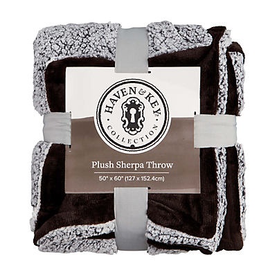 slide 1 of 1, Haven & Key Black Bleached & Grey Plush Sherpa Throw, 50 in x 60 in