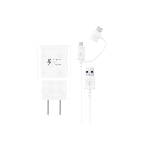 slide 1 of 1, Samsung Fast Charge Travel Charger with Micro USB and USB-C Combo Cable - White, 1 ct