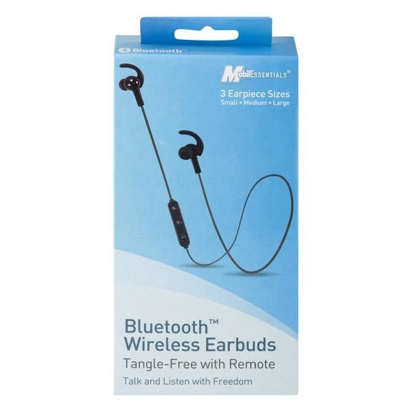slide 1 of 1, Mobile Essentials Bluetooth Wireless Earbuds Tangle-Free With Remote, 1 ct