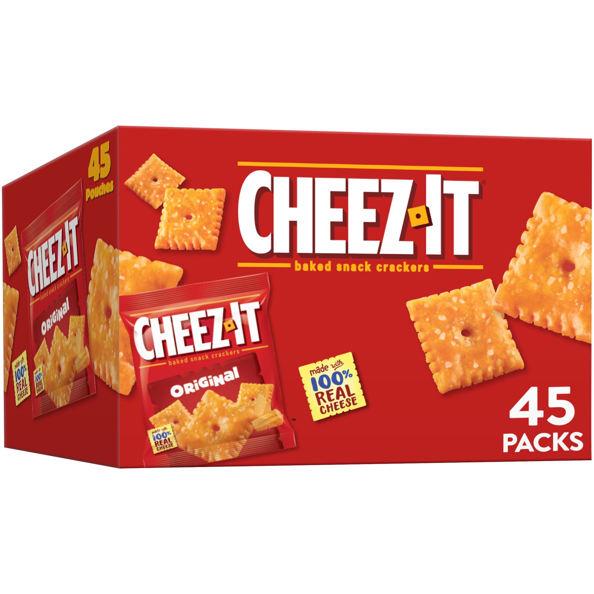 slide 1 of 7, Cheez-It Cheese Crackers, Baked Snack Crackers, Lunch Snacks, Original, 67.5oz Box, 45 Packs, 45 ct; 67.5 oz