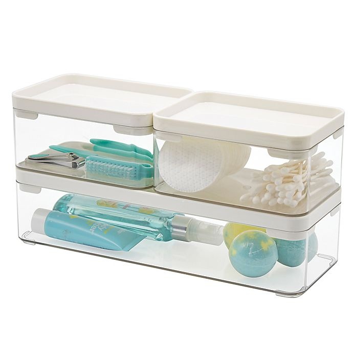 slide 1 of 4, SALT Stackable Bath Bins - Clear/White, 3 ct