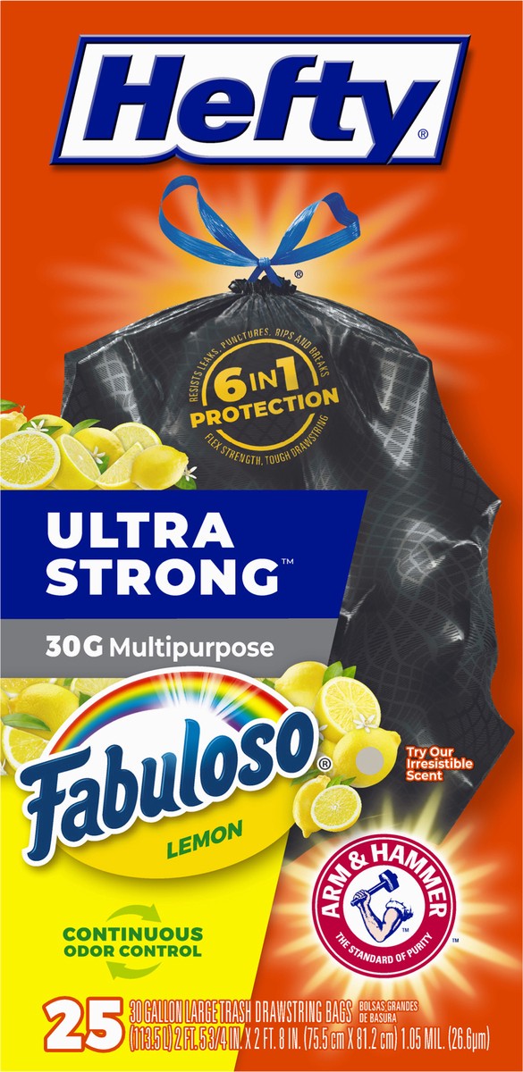 Hefty Ultra Strong 30 Gallon Multipurpose Fabuloso Lemon Scent Large Trash  Drawstring Bags, 25 count
