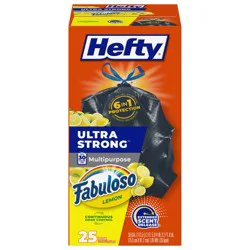 Hefty Ultra Strong Fabuloso Lemon Multipurpose Drawstring Trash Bags, 30 Gallon, 25 ct