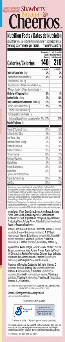 slide 2 of 13, Cheerios Strawberry Banana Cheerios, Heart Healthy Cereal, Large Size, 14.9 OZ, 14.9 oz