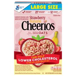 Strawberry Banana Cheerios, Heart Healthy Gluten Free Breakfast Cereal, Made with Whole Grain Oats, Large Size, 14.9 oz