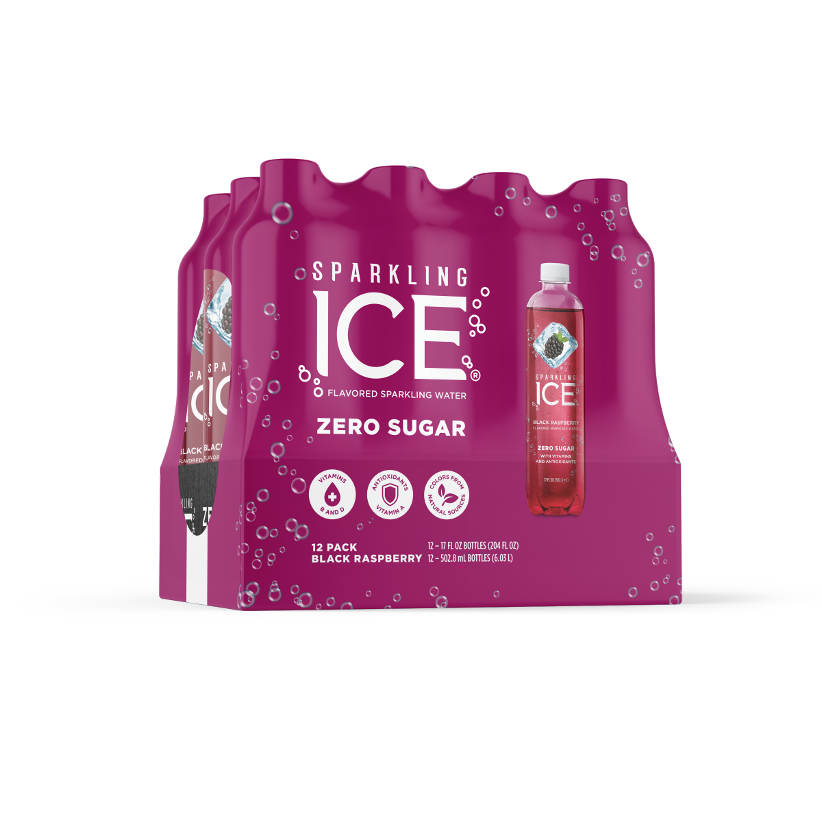 slide 1 of 10, Sparkling ICE 12 Pack Zero Sugar Black Raspberry Sparkling Water 12 ea, 12 ct